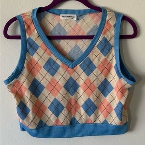 Argyle Knit Vest Top - Blue and Pink